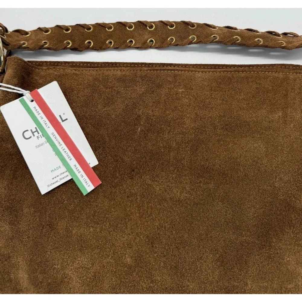 NWT Cheval Firenze Suede‎ Fringe shoulder bag Brown